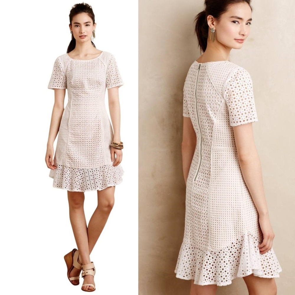 Anthropologie Hd Paris White Eyelet Dress 14 Large